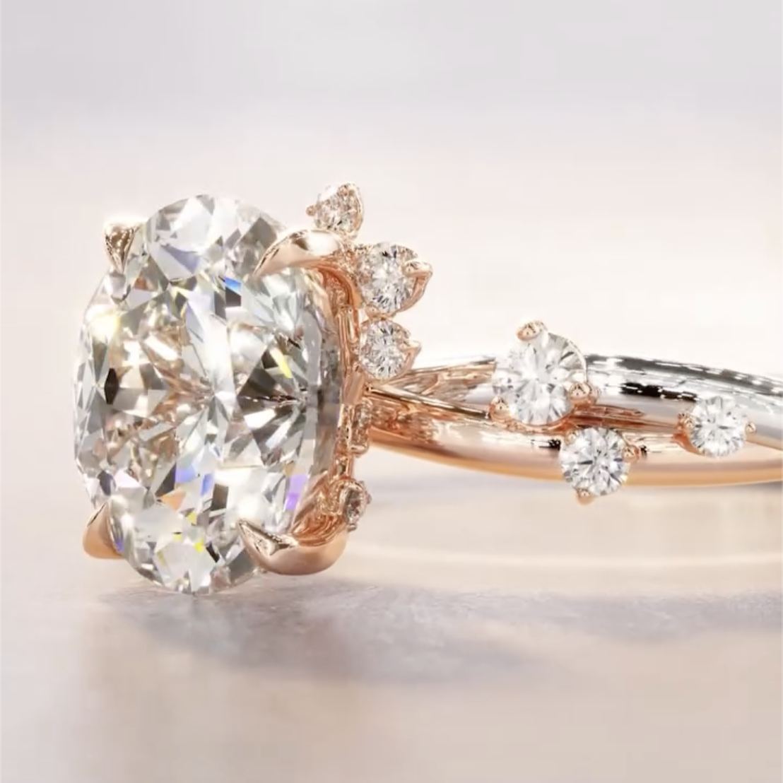 Romantic 4.8ct Oval Cut White Sapphire Engagement Ring