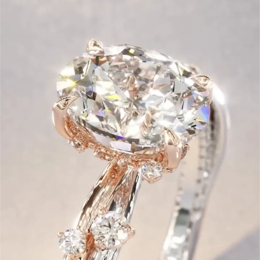 Romantic 4.8ct Oval Cut White Sapphire Engagement Ring