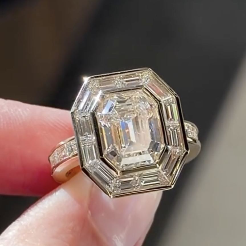 Luxury 6.8ct Emerald Cut White Sapphire Engagement Ring