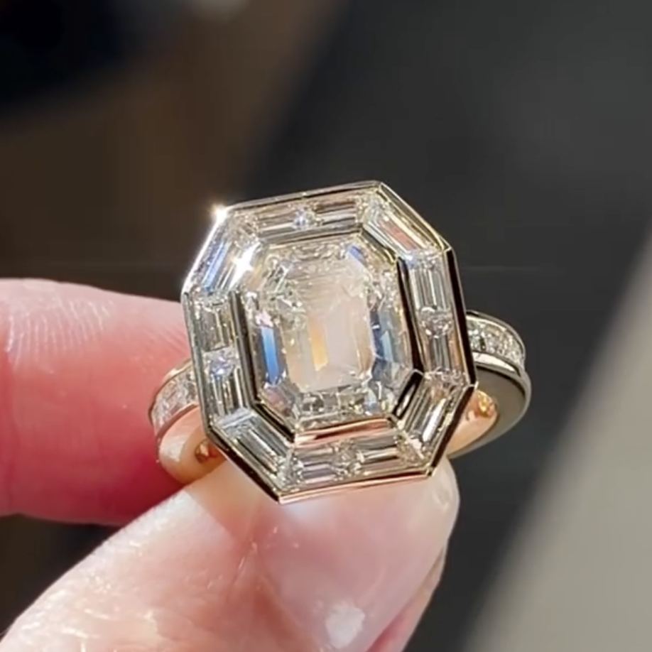 Luxury 6.8ct Emerald Cut White Sapphire Engagement Ring