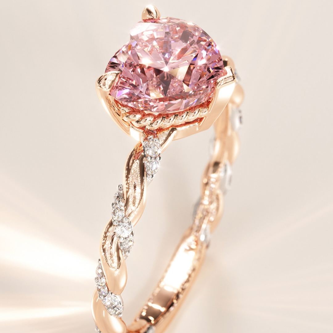 Romantic 3.5ct Heart Cut Pink Sapphire Engagement Ring