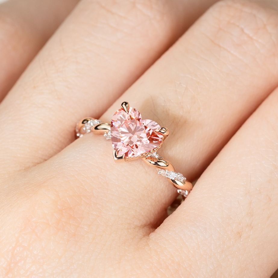 Romantic 3.5ct Heart Cut Pink Sapphire Engagement Ring