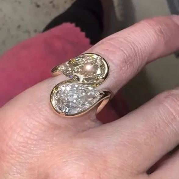 Dynamic Duo 4ct Double Pear Cut Rainbow Sapphire Statement Ring