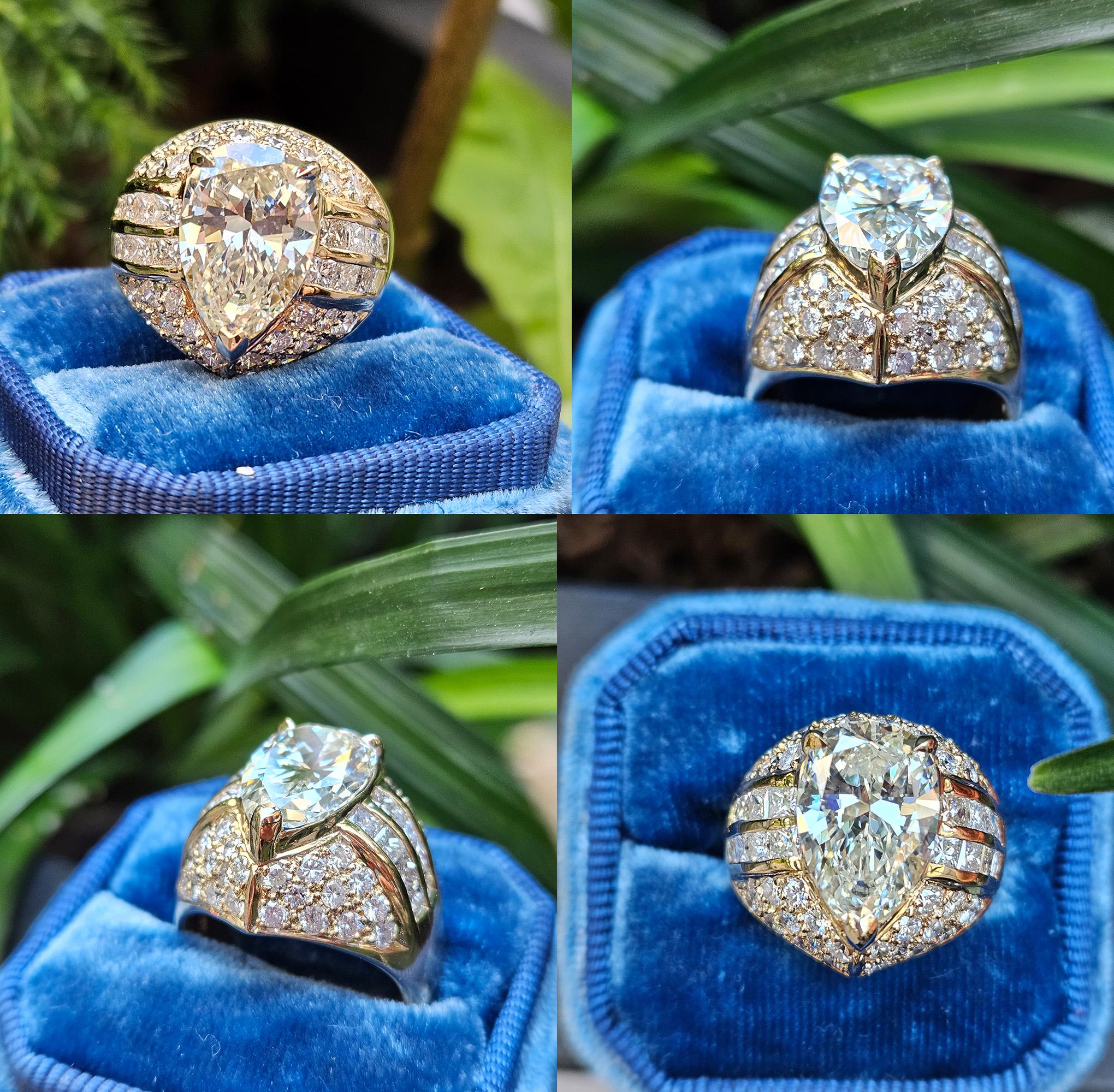 6.50 carat vintage pear-shaped diamond engagement and wedding ring