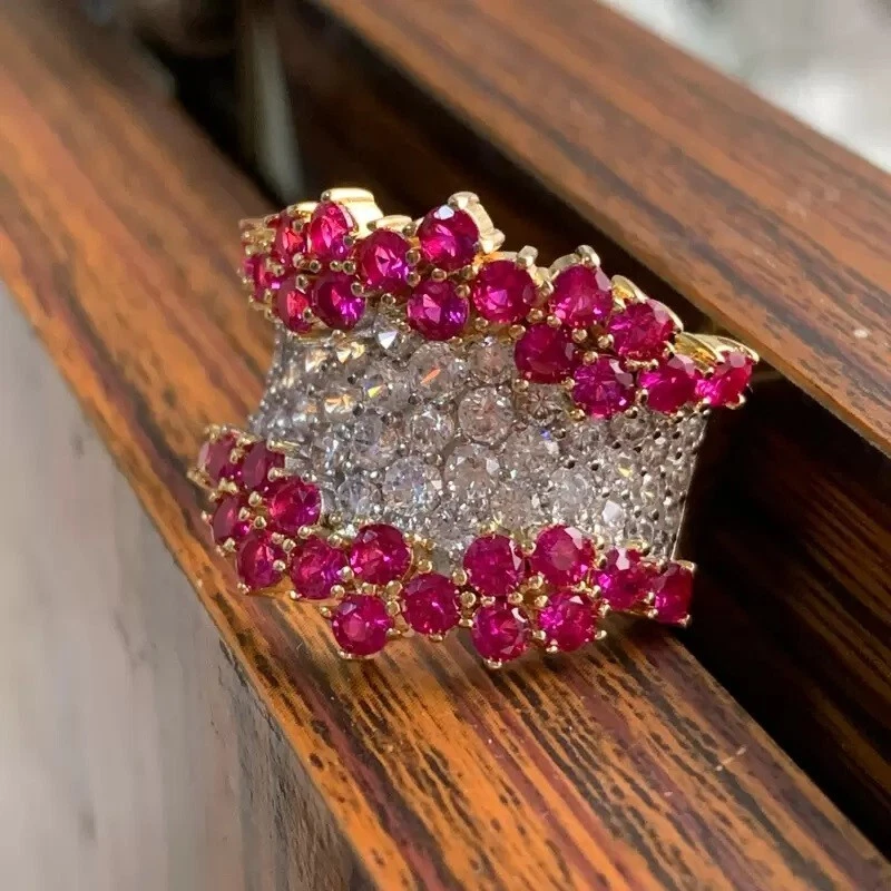 5.6ct Round Cut Ruby and White Sapphire Diamond Ring