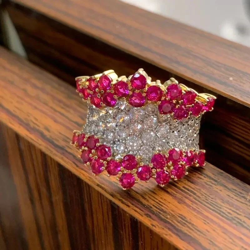 5.6ct Round Cut Ruby and White Sapphire Diamond Ring