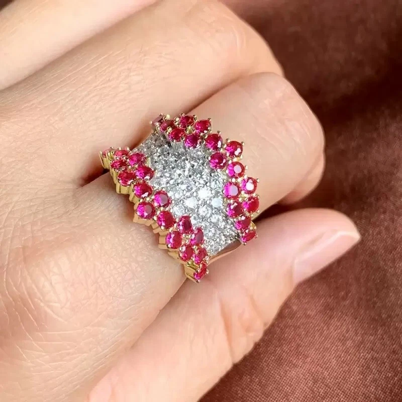 5.6ct Round Cut Ruby and White Sapphire Diamond Ring