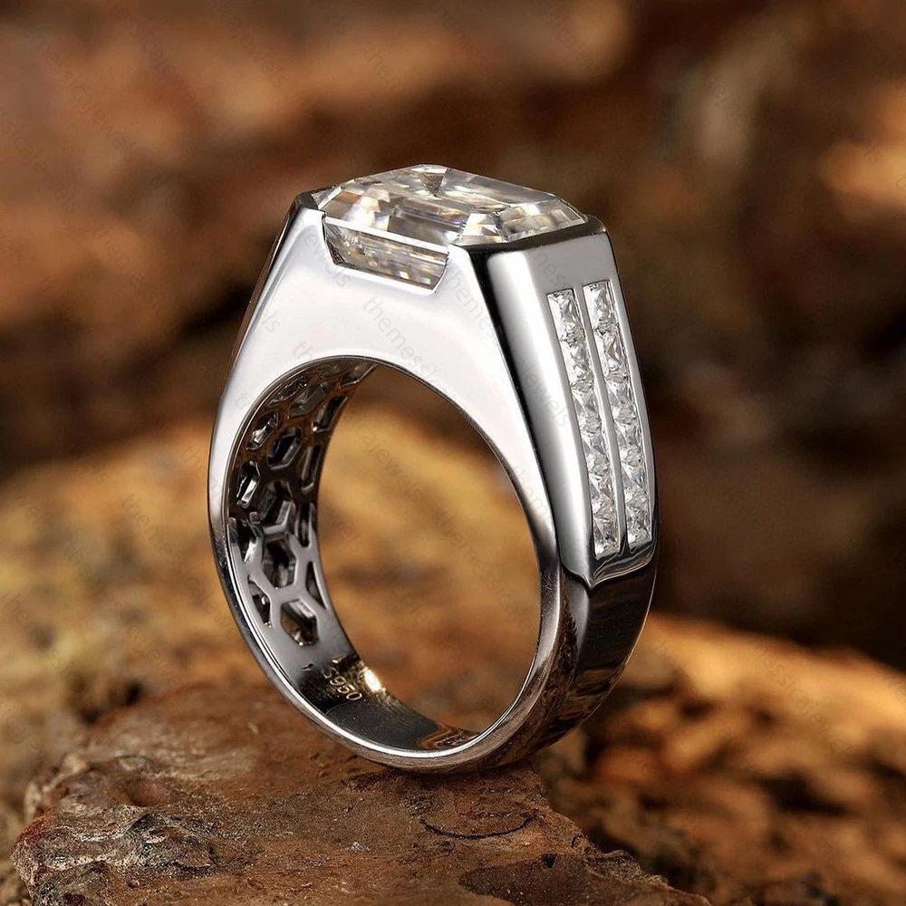 [Copy][Copy]Men's Solid 925 Sterling Silver Iced Hip Hop Baguette  Pinky Cross Ring