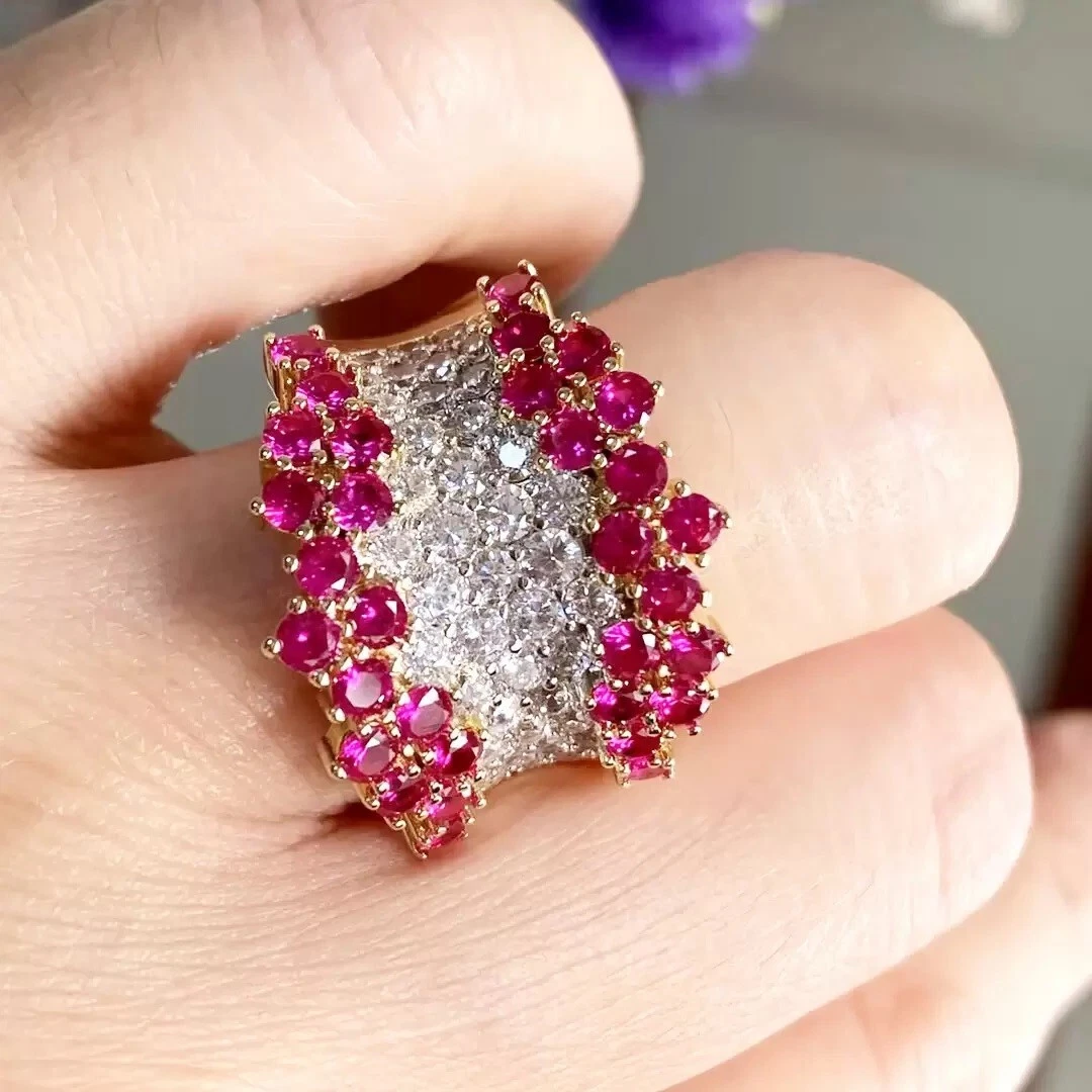 5.6ct Round Cut Ruby and White Sapphire Diamond Ring