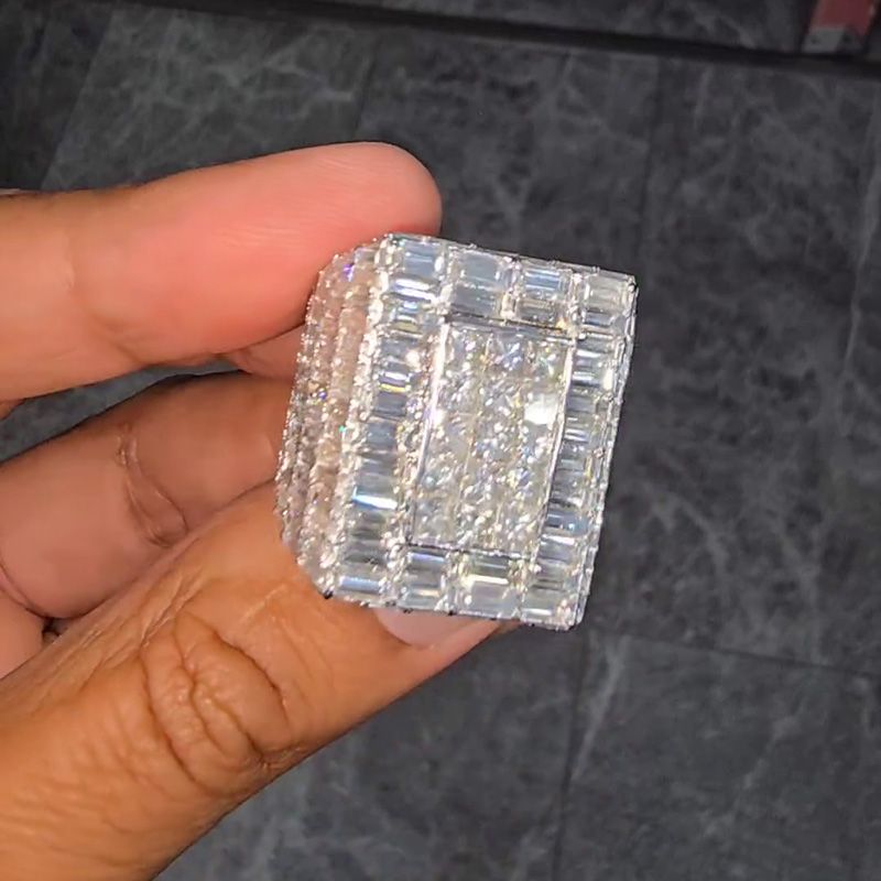 22ctw Princess & Emerald Cut White Sapphire Luxury Handmade Men's Ring