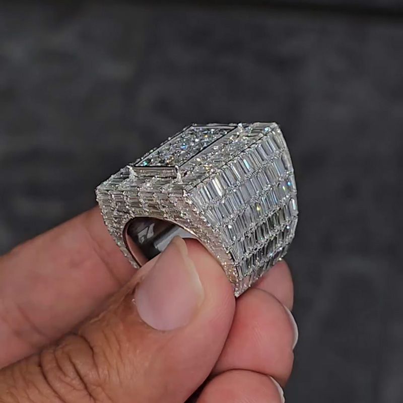 22ctw Princess & Emerald Cut White Sapphire Luxury Handmade Men's Ring