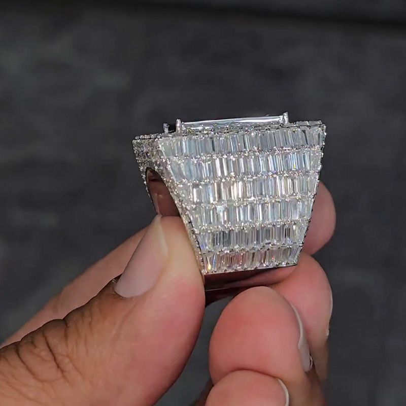 22ctw Princess & Emerald Cut White Sapphire Luxury Handmade Men's Ring