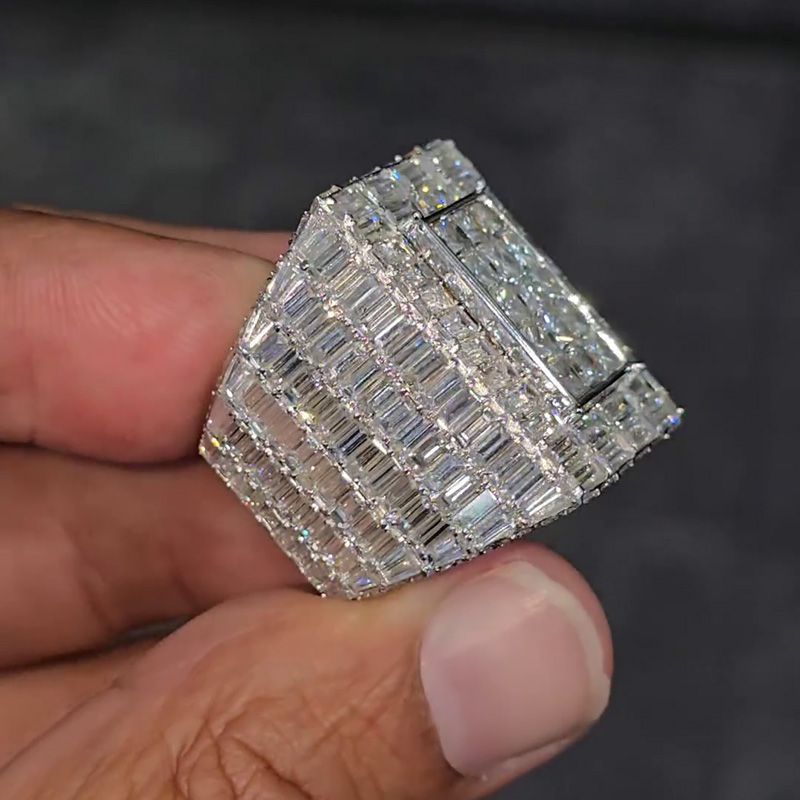 22ctw Princess & Emerald Cut White Sapphire Luxury Handmade Men's Ring