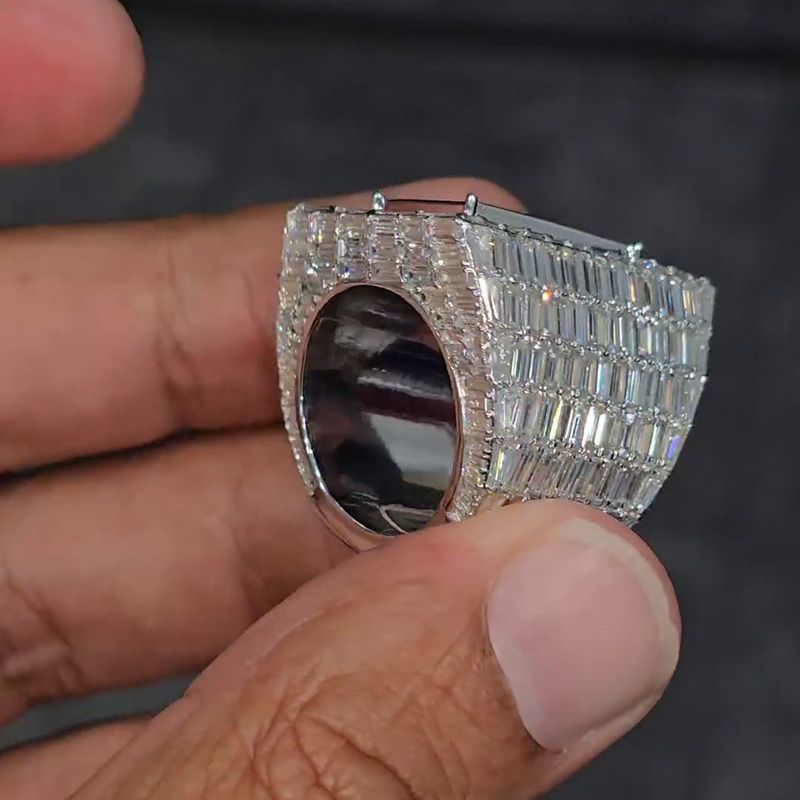 22ctw Princess & Emerald Cut White Sapphire Luxury Handmade Men's Ring