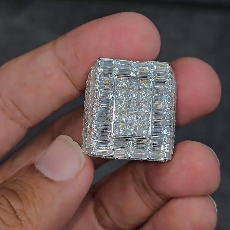 22ctw Princess & Emerald Cut White Sapphire Luxury Handmade Men's Ring