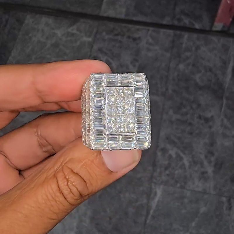 22ctw Princess & Emerald Cut White Sapphire Luxury Handmade Men's Ring