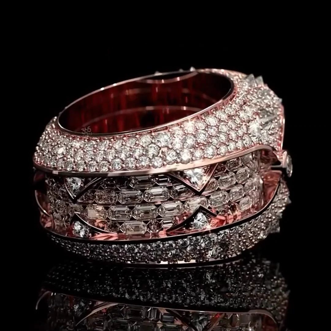 10ctw Emerald Cut Pave Setting Dual Wear Stacking Ring