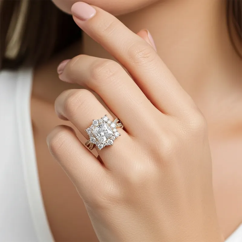 3.6ct Princess Cut White Sapphire Engagement Ring 