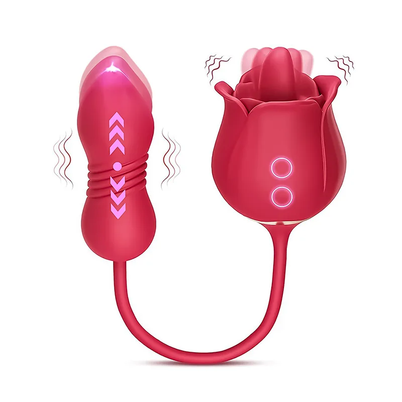 2 in 1 Vibromasseur Rose avec Stimulateur de Léchage Clitoridien