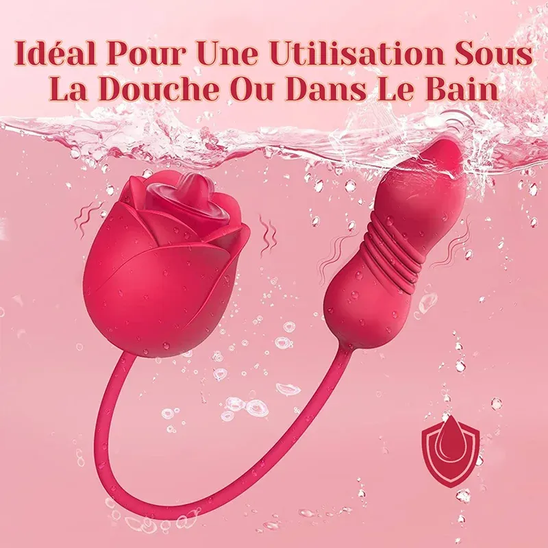 2 in 1 Vibromasseur Rose avec Stimulateur de Léchage Clitoridien