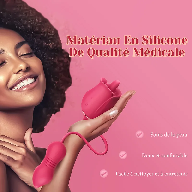 2 in 1 Vibromasseur Rose avec Stimulateur de Léchage Clitoridien