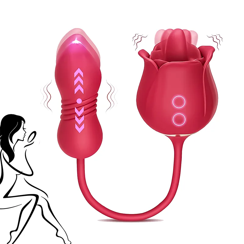 2 in 1 Vibromasseur Rose avec Stimulateur de Léchage Clitoridien