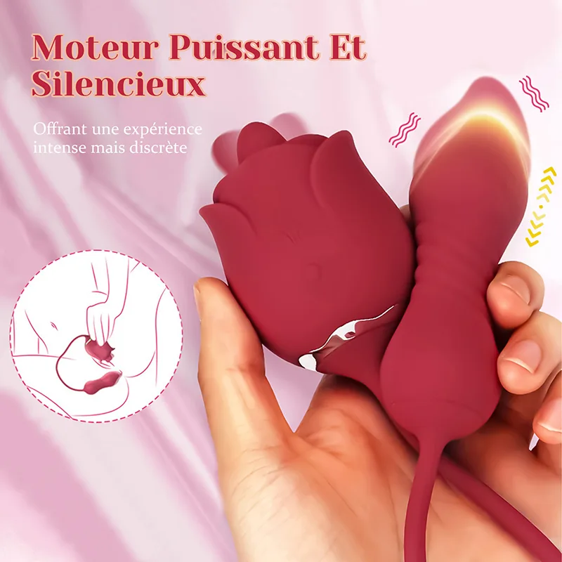 2 in 1 Vibromasseur Rose avec Stimulateur de Léchage Clitoridien