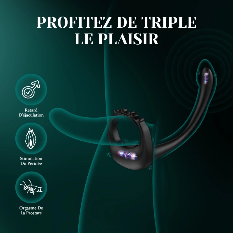 Cockring Ajustable 10 Vibrations Strap-On Stimulant Prostatique