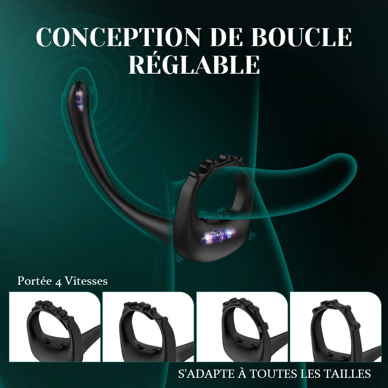 Cockring Ajustable 10 Vibrations Strap-On Stimulant Prostatique