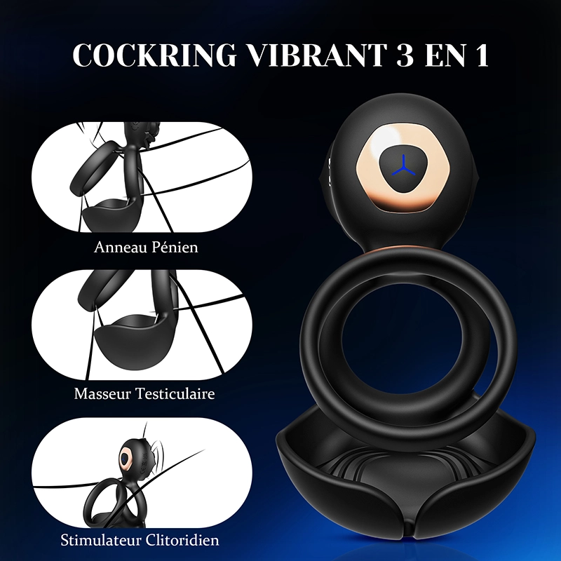 Cockring 3 en 1 Stimulateur Pénis, Testicules et Clitoris
