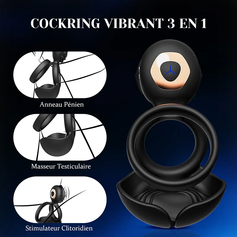 Cockring 3 en 1 Stimulateur Pénis, Testicules et Clitoris