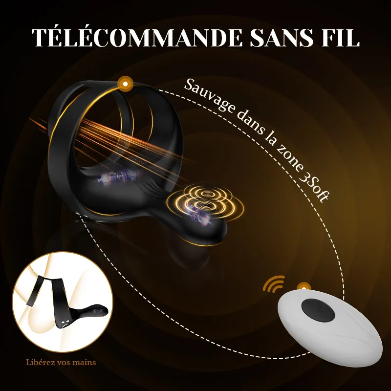 Cockring Vibreur Testicules & Périnée Télécommande Sans Fil