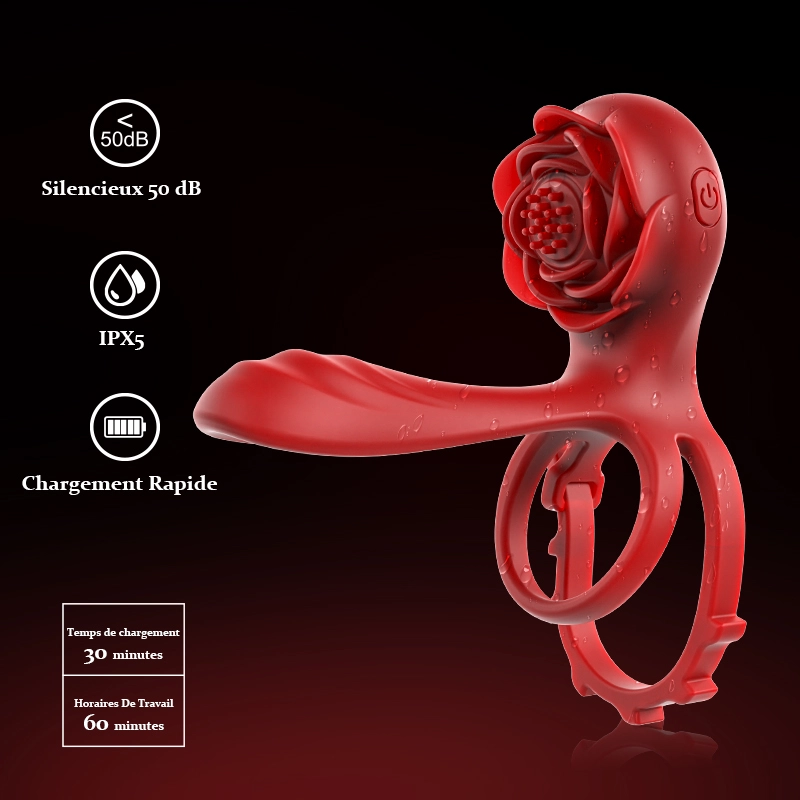 Cockring Rose à Double Moteur 10 Vibration pour Couples