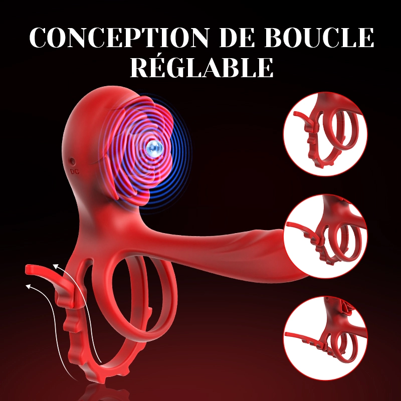 Cockring Rose à Double Moteur 10 Vibration pour Couples