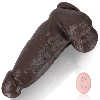Gode Noir Réaliste Silicone Vibrant avec Telecommande 23.5cm
