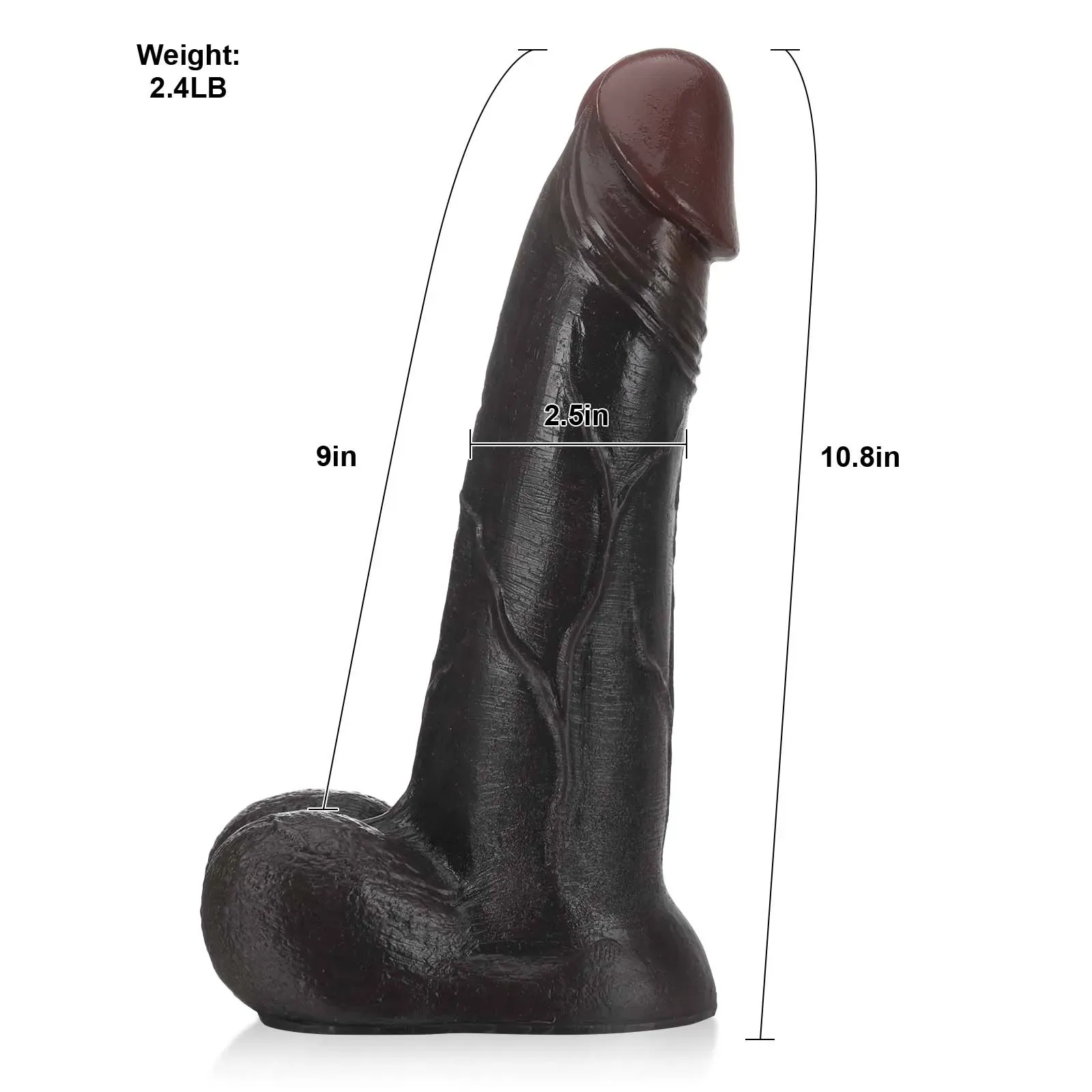 Gros Gode Noir Réaliste Souple Silicone 27.5cm