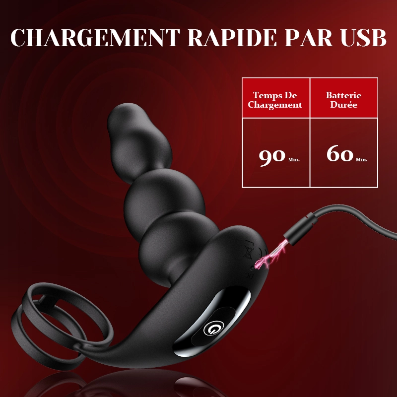 Masseur Prostatique avec Perles Portables, Rotation, Vibration et Télécommande.