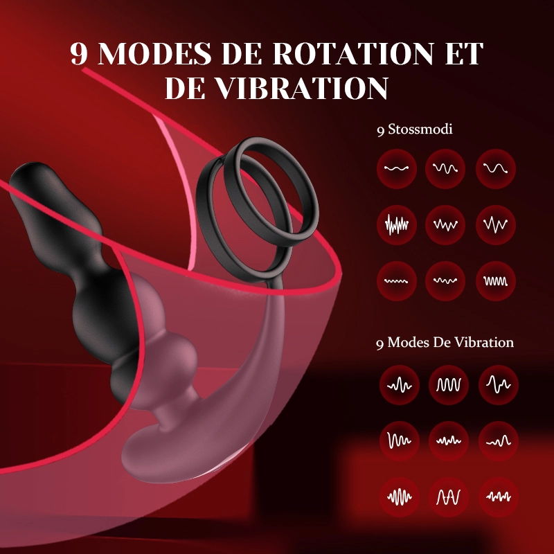 Masseur Prostatique avec Perles Portables, Rotation, Vibration et Télécommande.
