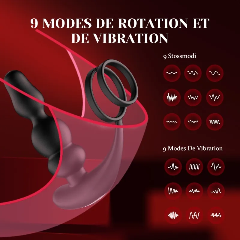 Masseur Prostatique avec Perles Portables, Rotation, Vibration et Télécommande.