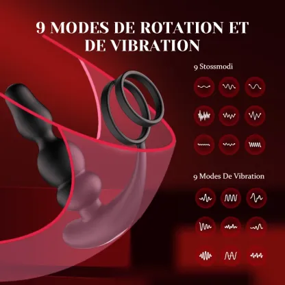 Masseur Prostatique avec Perles Portables, Rotation, Vibration et Télécommande.