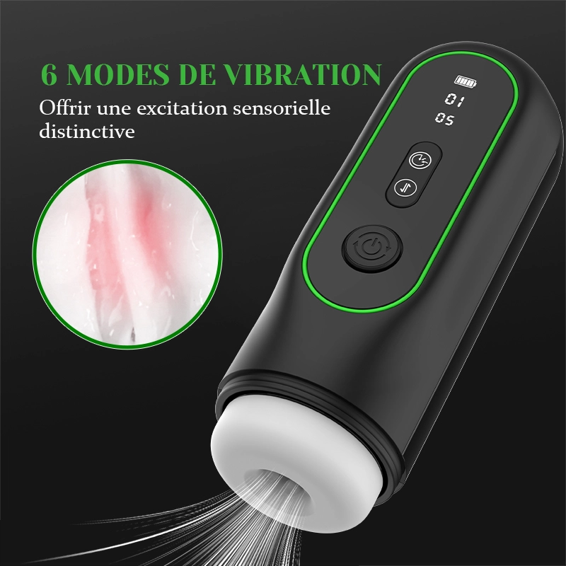 Masturbateur Succion, Va-et-Vient, Vibration, Chauffage et Voix