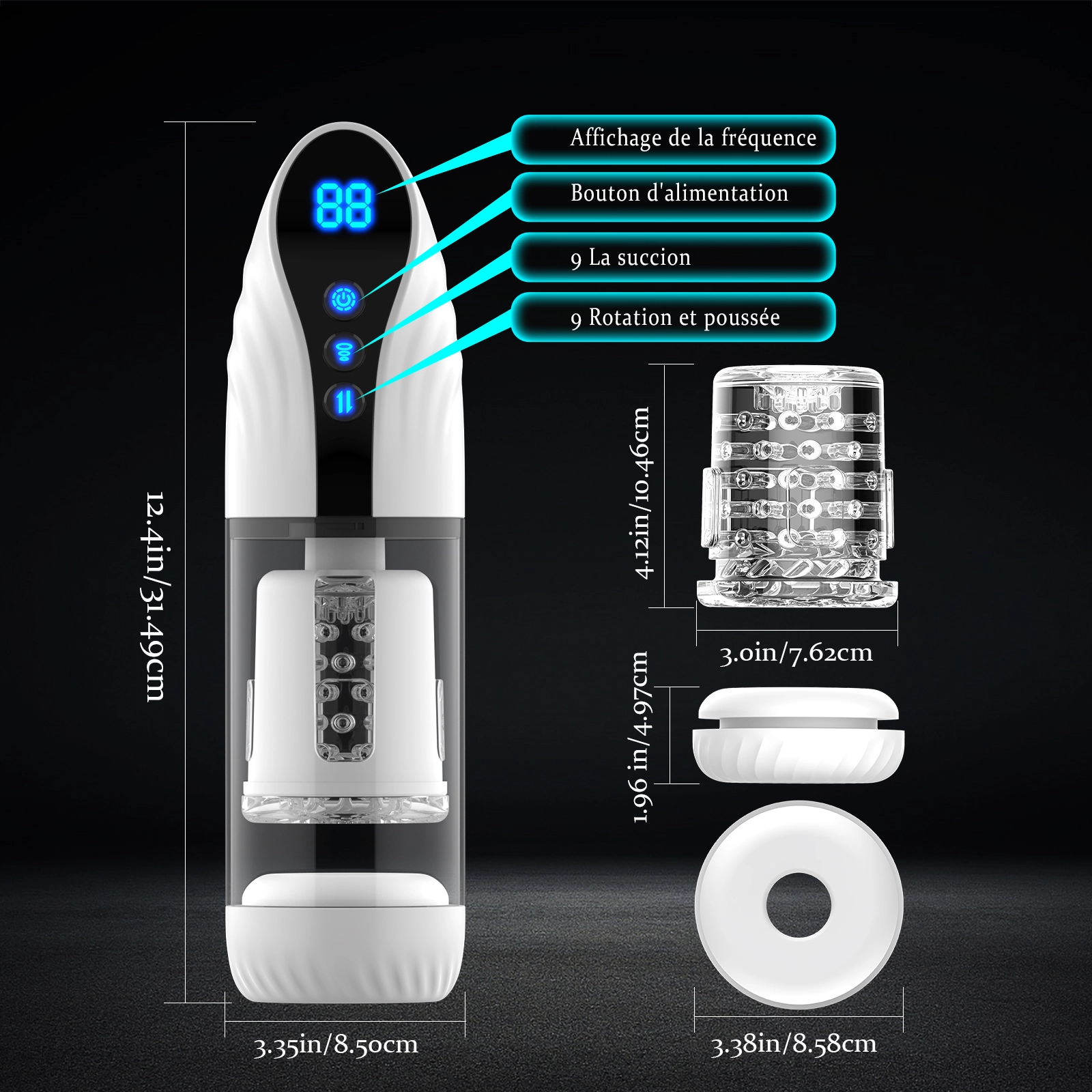 Masturbateur avec 9 Fonctions de Succion, Rotation, Va-et-Vient et Insertion Profonde