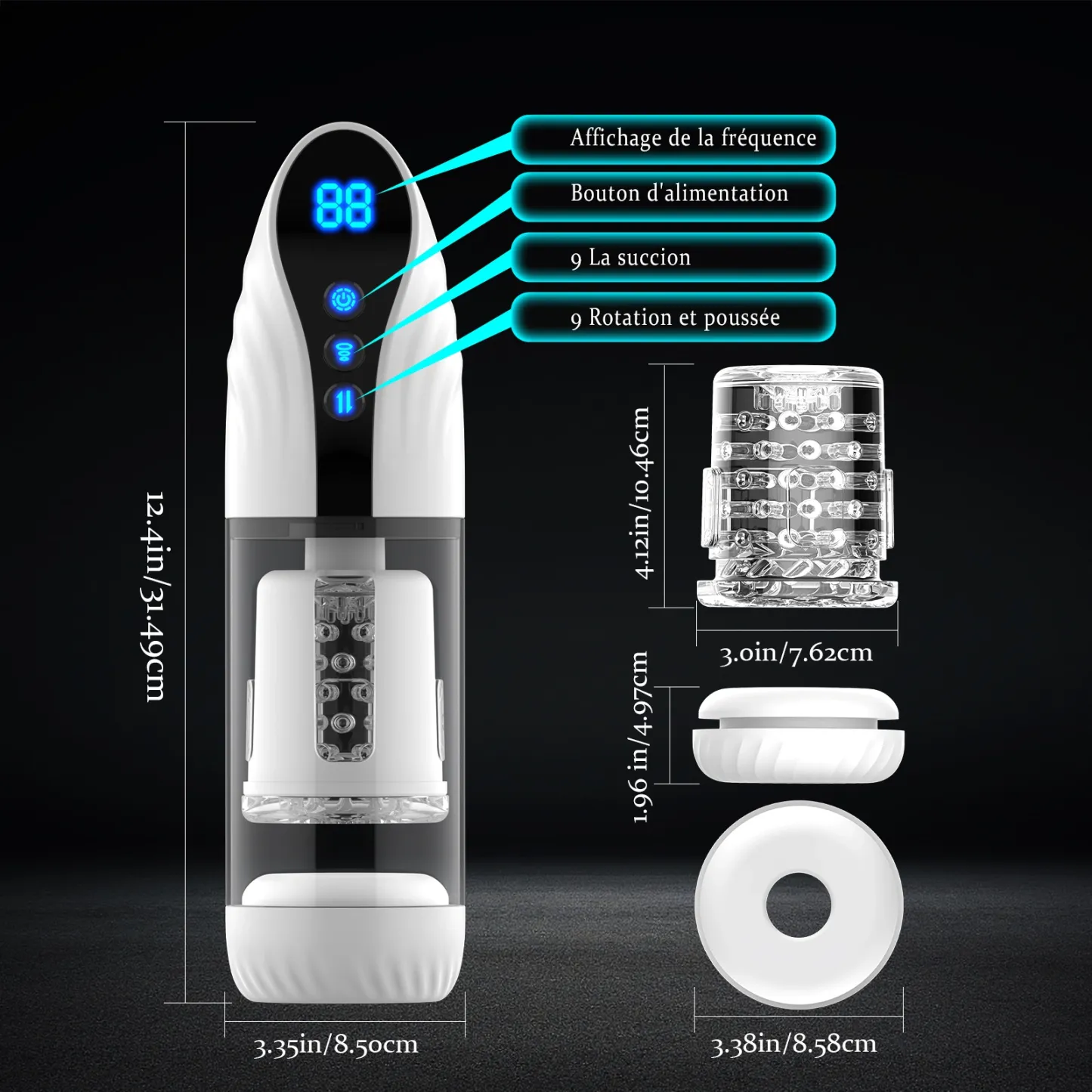 Masturbateur avec 9 Fonctions de Succion, Rotation, Va-et-Vient et Insertion Profonde