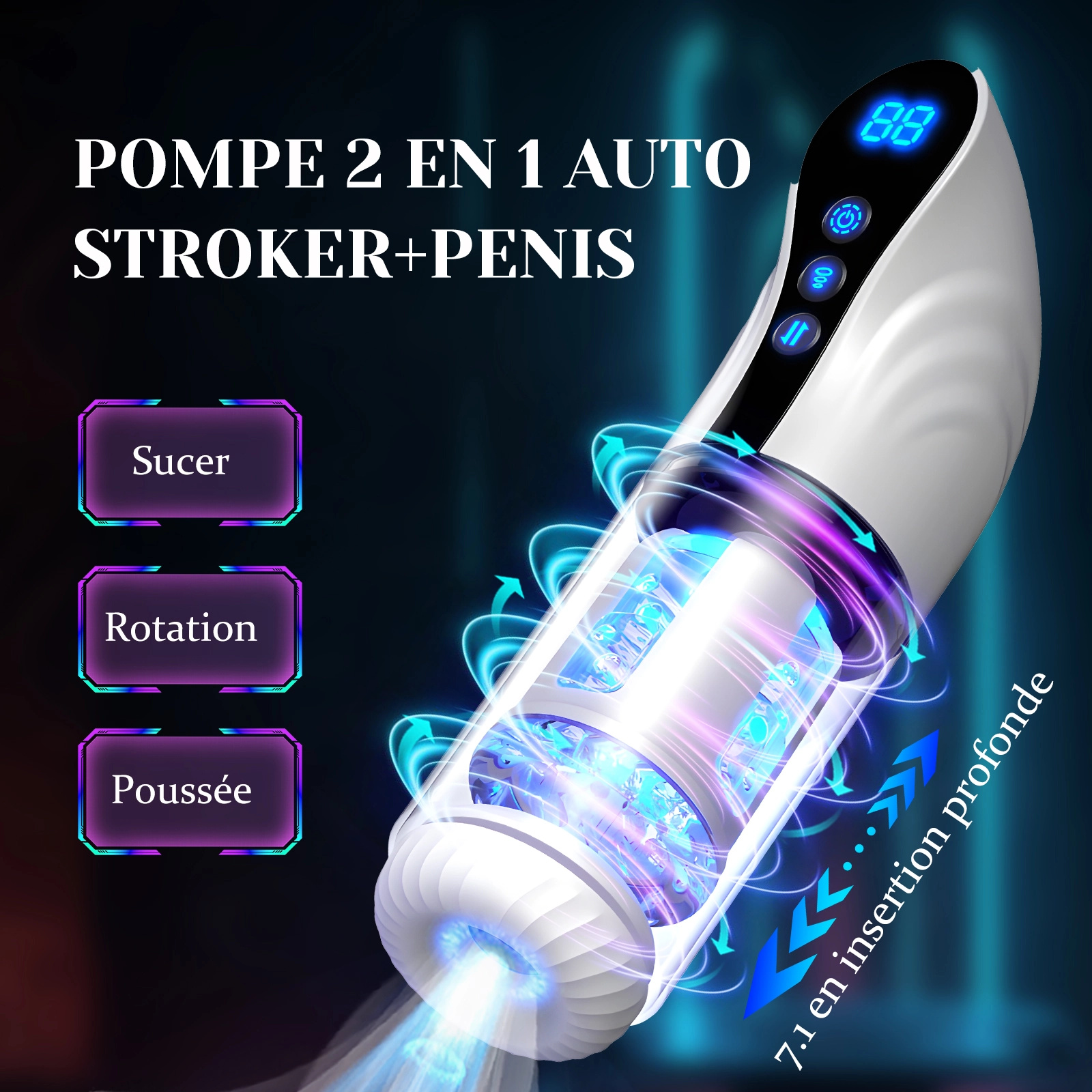 Masturbateur avec 9 Fonctions de Succion, Rotation, Va-et-Vient et Insertion Profonde