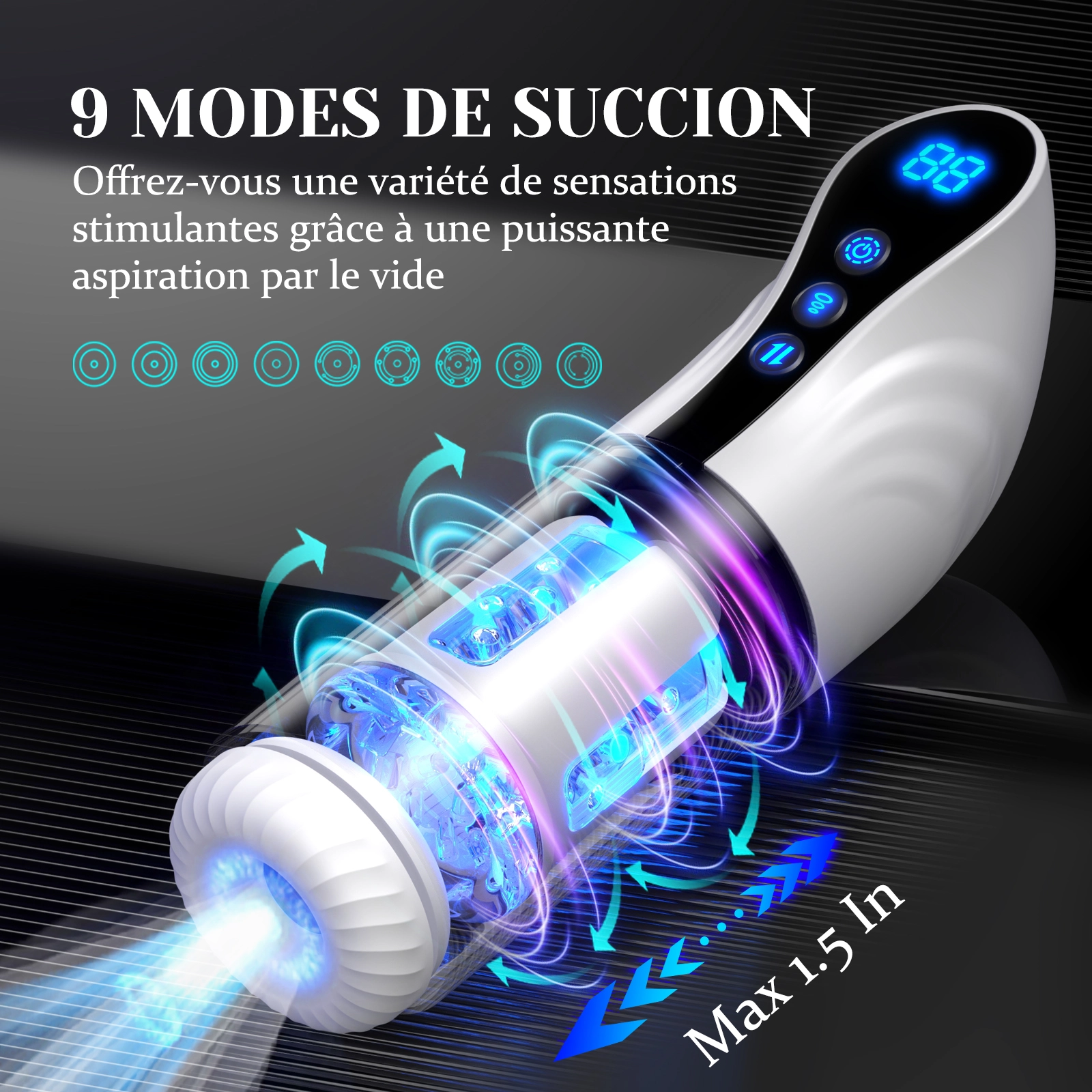 Masturbateur avec 9 Fonctions de Succion, Rotation, Va-et-Vient et Insertion Profonde