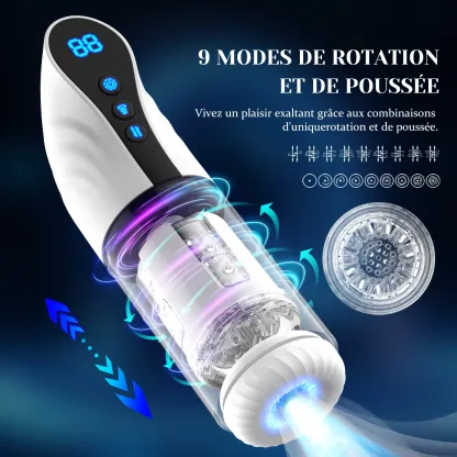 Masturbateur avec 9 Fonctions de Succion, Rotation, Va-et-Vient et Insertion Profonde