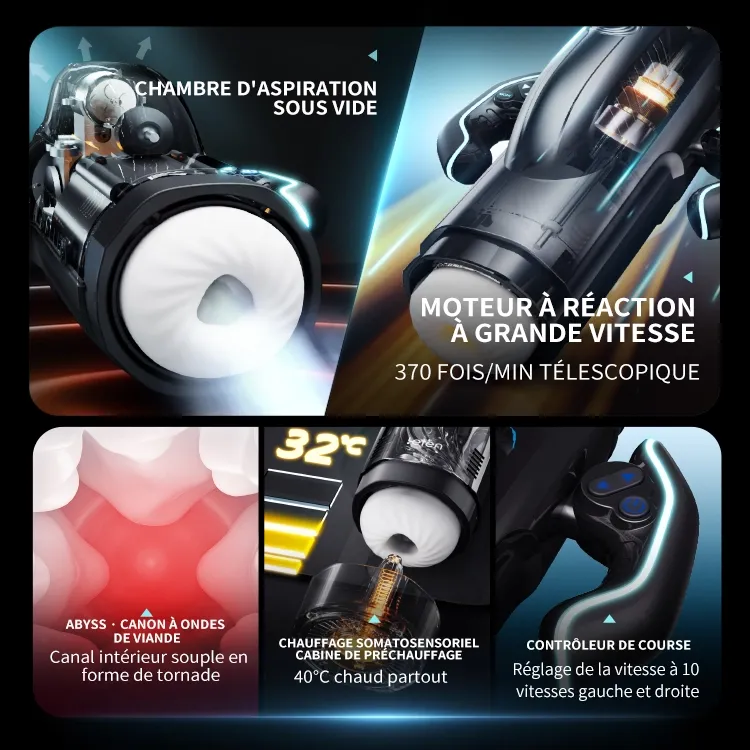 Masturbateur avec 10 Modes de Succion et Va-et-Vient, 5 Vitesses et Chauffage