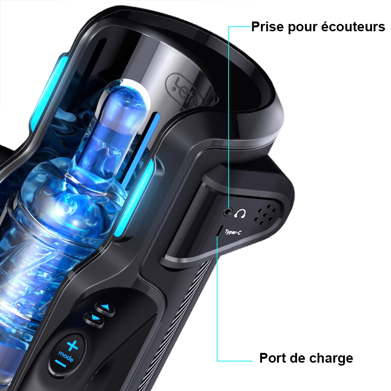  Masturbateur Avec 10 Modes De Va-et-Vient & 10 Vitesses, Avec 2 Manchons