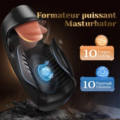 Masturbateur de Gland 10 Modes de Lécher, Tapoter et Vibrer, Masseuse Pénienne