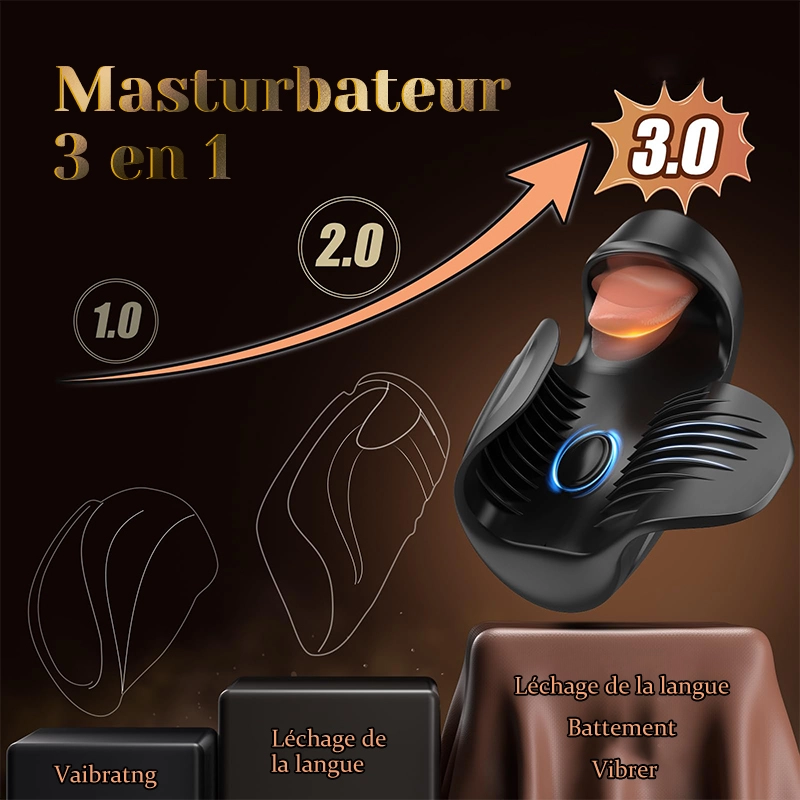 Masturbateur de Gland 10 Modes de Lécher, Tapoter et Vibrer, Masseuse Pénienne